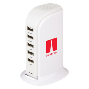 Five Port USB Charging Tower - White